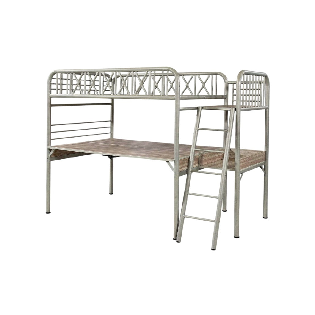 **Titel in het Nederlands: Hoogslaper met metalen frame en houten bedbodem**